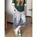 Unisex 3d Printed Embellished Flare Cropped Jeans | Loose Fit Straight Leg Knee-Length Shorts | Streetwear Denim Pants_mkmklike.com
