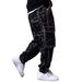 Men's Clothing Black Leopard Print Stitching Machine Exposed Seam Crotch Washed Men's Casual Pants Street Skateboard Hip Hop Tapered Jeans Heavy Trend_mkmklike.com
