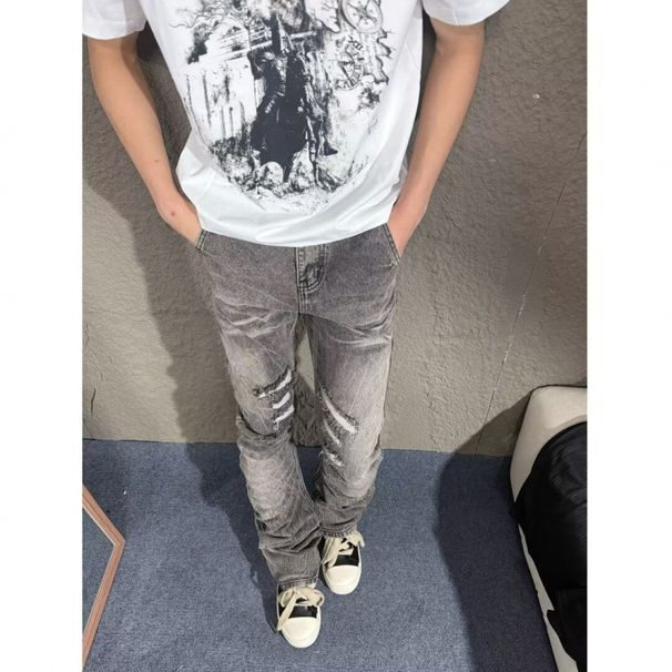 Men's Slim Fit Skinny Jeans Trendy Brand Ripped Distressed Patchwork Motorcycle Style_mkmklike.com