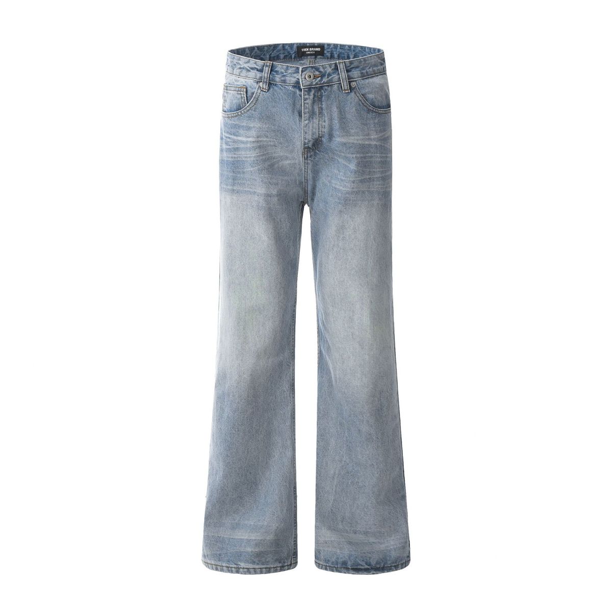 Men's Clothing Retro Washed Blue Flared Jeans High End Design Niche Simple Versatile Casual Pants_mkmklike.com