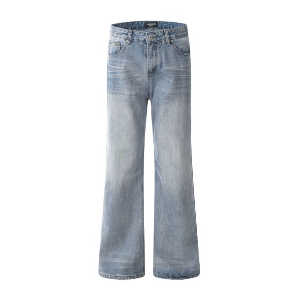 Men's Clothing Retro Washed Blue Flared Jeans High End Design Niche Simple Versatile Casual Pants_mkmklike.com