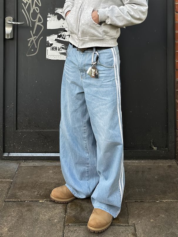 Men's Clothing Retro Y2k Loose Street Hip Hop Straight Casual Trousers Washed Cat Whisker Striped Jeans_mkmklike.com