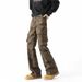 Camouflage Large Pocket Jeans Men's High Street Functional Cleanfit Slim Fit Flared Scimitar Cargo Pants_mkmklike.com