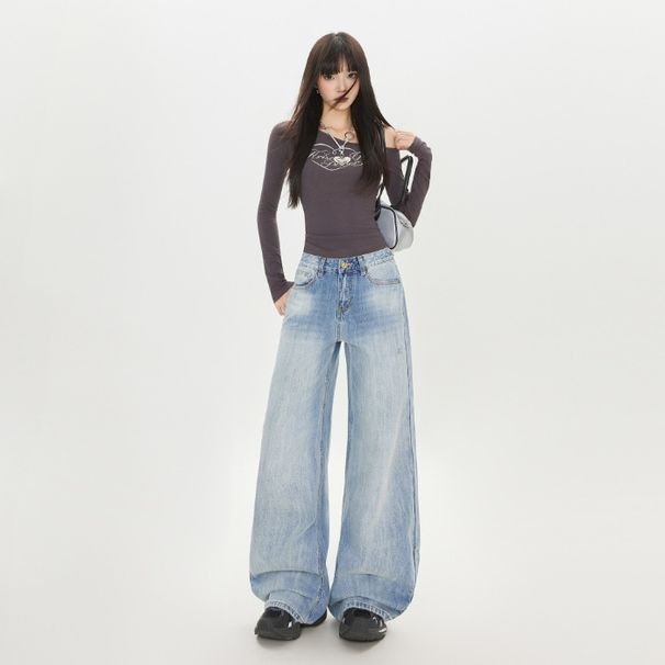 2025 Autumn New Korean Style Fashionable Ripped Wide-Leg Pants For Women, Versatile Loose Slimming Denim Trousers_mkmklike.com