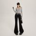 2025 Autumn New American Style Black Low-Waist Slim Fit Flared Jeans For Women, Non-Tight-Fitting, Slimming, Stretchy_mkmklike.com