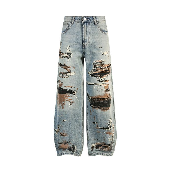 Men's Distressed Flare Jeans – High Street Wide Leg Ripped Denim Pants (29-36)_mkmklike.com
