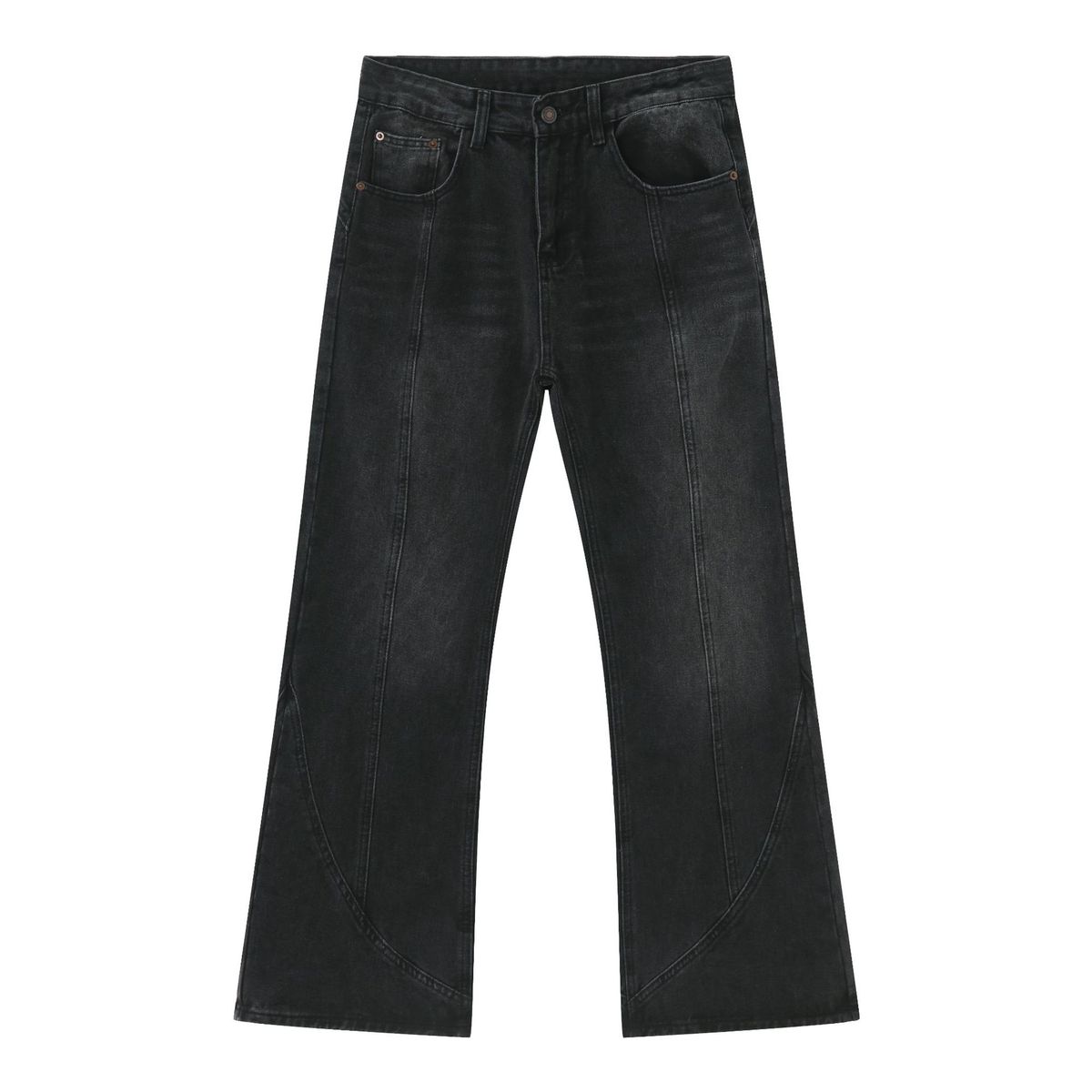 Men's Trendy Straight Leg Patchwork Flared Jeans Loose Fit Long Pants High Street Style_mkmklike.com