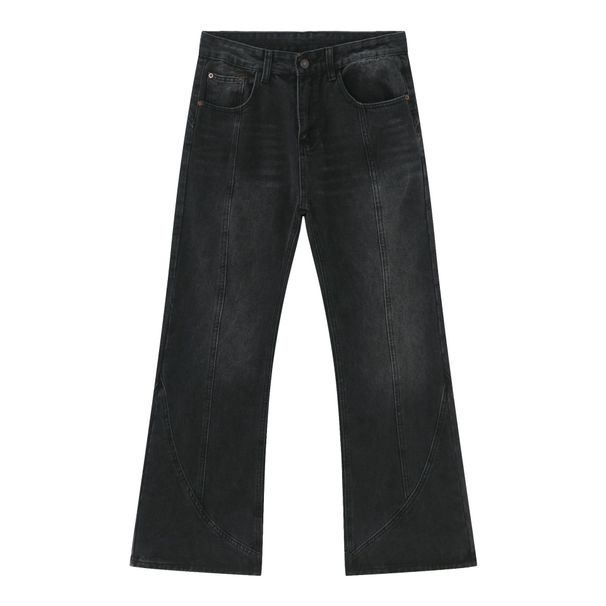 Men's Trendy Straight Leg Patchwork Flared Jeans Loose Fit Long Pants High Street Style_mkmklike.com