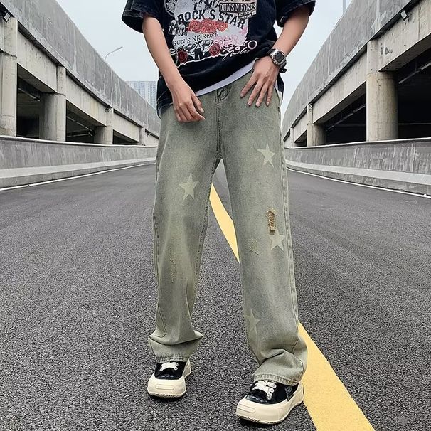 Men's Trendy Straight Leg Jeans Slightly Stretchy Fashionable Long Pants Simple Design Spring Youthful Style_mkmklike.com