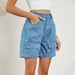 Women's Clothing Summer Washed Elastic Waist Workwear Casual Denim Shorts_mkmklike.com