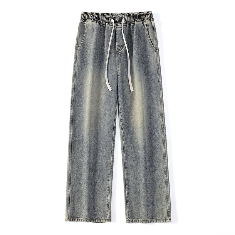 Men's Drawstring Waist Straight Leg Jeans - Relaxed Fit Stretch Denim Pants With Adjustable Ties_mkmklike.com