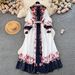 Women's Clothing color matching print slim long puff sleeve temperament dress spring dress _mkmklike.com