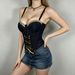 French Retro Court Style Strap Shaping Fishbone Corset With Sequins, External Camisole Vest, Strapless Denim Top_mkmklike.com