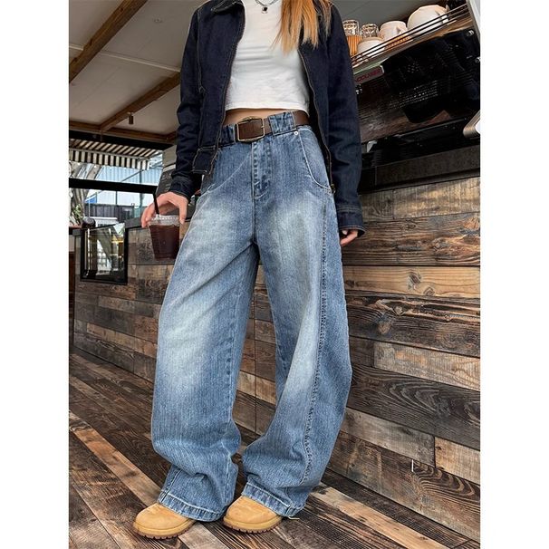 American Retro Washed Bamboo Deconstruction Loose Scimitar Jeans Men's Wide-leg Casual Trousers_mkmklike.com