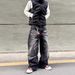 Vintage Washed Black Distressed Flared Jeans For Men & Women, Retro American Style High Waist Wide Leg Denim Pants_mkmklike.com