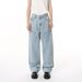 Men's Clothing Four Seasons Korean Style Bright Line Deconstruction Light Blue Straight Washed Loose Jeans Trend_mkmklike.com