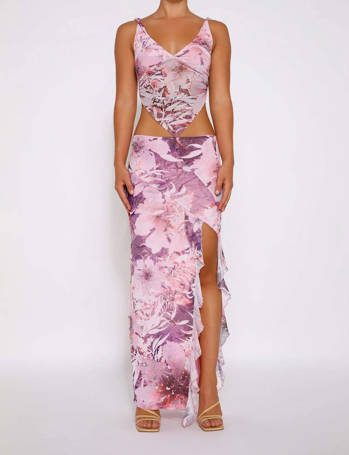 Women's Clothing Set Summer Sexy Printed Camisole + Tight Slit Irregular Long Skirt_mkmklike.com