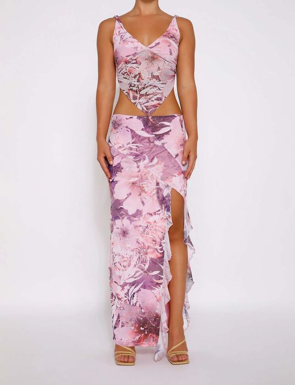 Women's Clothing Set Summer Sexy Printed Camisole + Tight Slit Irregular Long Skirt_mkmklike.com