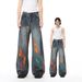 Men's Hand-Painted Straight Leg Jeans – Loose Fit Wide Leg Streetwear Pants (XS-XL, Blue & Light Blue)_mkmklike.com