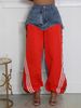 Women's Clothing Fashion Street Stitching Design Striped Bar Retro Drawstring Jeans_mkmklike.com