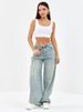 Women's Clothing Wide Leg Pants Women's High Waist Wide Leg Jeans - Vintage Blue Cotton Denim Pants For Casual & Office Wear_mkmklike.com