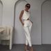 Women's Clothing solid color round neck button top temperament straight pants suit_mkmklike.com