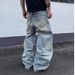 Vintage Washed Blue Jeans – High Street Oversized Straight-Leg Denim Pants (Unisex, S-3XL, Distressed, No Stretch, Drop-Cuff)_mkmklike.com