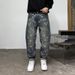 Heavyweight American Retro Trendy Workwear Loose Fitting Plaid Dad Jeans For Men, Plaid Casual Denim Trousers_mkmklike.com