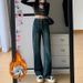 Fleece-Lined Jeans For Women, Autumn And Winter New High-Waisted Loose Straight-Leg Pocket Design Draped Wide-Leg_mkmklike.com
