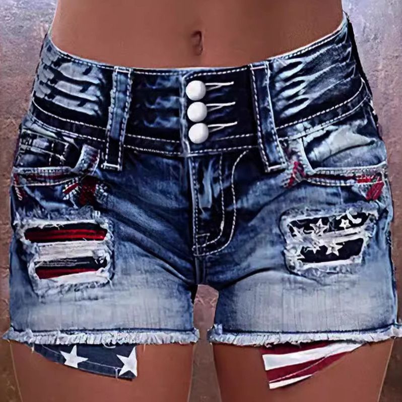 High Waist Floral Embroidered Denim Pants For Women - Comfortable Slim Fit Straight Leg Jeans With Multi-Button Detail (Blue, S-XXL)_mkmklike.com