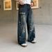 Vintage-Inspired Paint-Splatter Jeans For Men – Distressed Denim With Artistic Washed Effect Relaxed Straight-Leg Fit_mkmklike.com