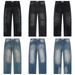 Pure American Style Trendy Brand Vale Valley Full Rhinestone Distressed Washed Vintage Pure Cotton Unisex Jeans_mkmklike.com