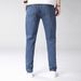 Men's Slim Fit Jeans - Classic Blue Denim Pants With Washed Finish, Cotton Blend Fabric, Straight Leg Design For Casual Style_mkmklike.com