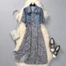 Chicco Chicco Early Autumn New French Style Casual Denim Jacket With Strap Floral Chiffon Skirt Elegant Gentle Age-Reducing Set Dress_mkmklike.com