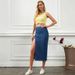 Women's Multi Button Elastic Denim Long Skirt_mkmklike.com