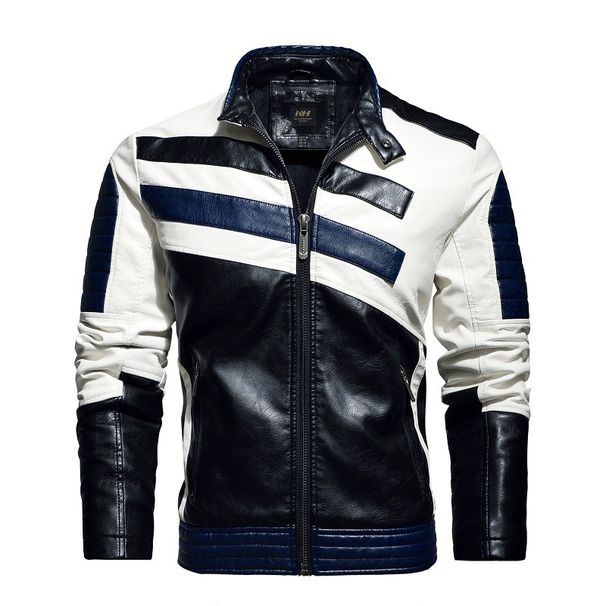 men's leather jacket new men's pu leather jacket men's European and American motorcycle jacket plus velvet leather jacket for men_mkmklike.com