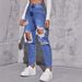 Women's Clothing Ripped Jeans Trendy Washed Ripped High Waist Straight Trousers_mkmklike.com