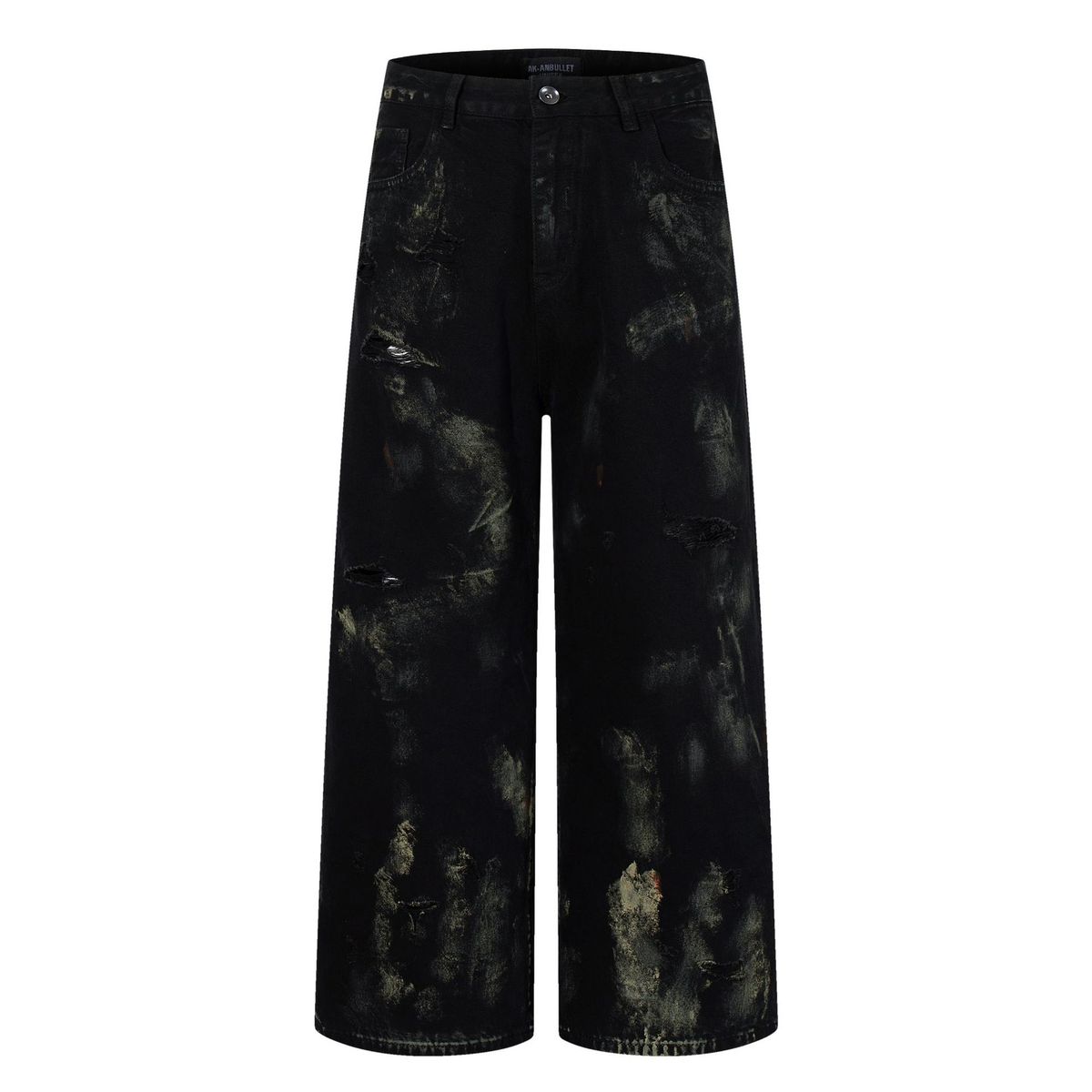 Streetwear Graffiti Jeans - Oversized Distressed Denim Pants With Paint Splatter & Washed Effect For Urban Fashion_mkmklike.com
