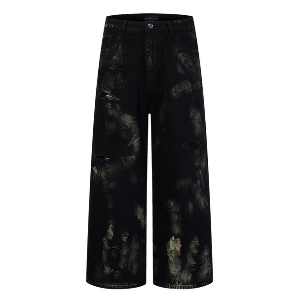 Streetwear Graffiti Jeans - Oversized Distressed Denim Pants With Paint Splatter & Washed Effect For Urban Fashion_mkmklike.com