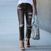 Women's Slim Fit Ripped Denim Jeans Solid Color Relaxed Everyday Wear Comfortable Feshion_mkmklike.com
