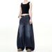 Dark Blue Washed Casual Versatile Distressed Straight-leg Jeans For Women, Trendy Brand, Loose Fit, Plus Size, Wide-leg,_mkmklike.com