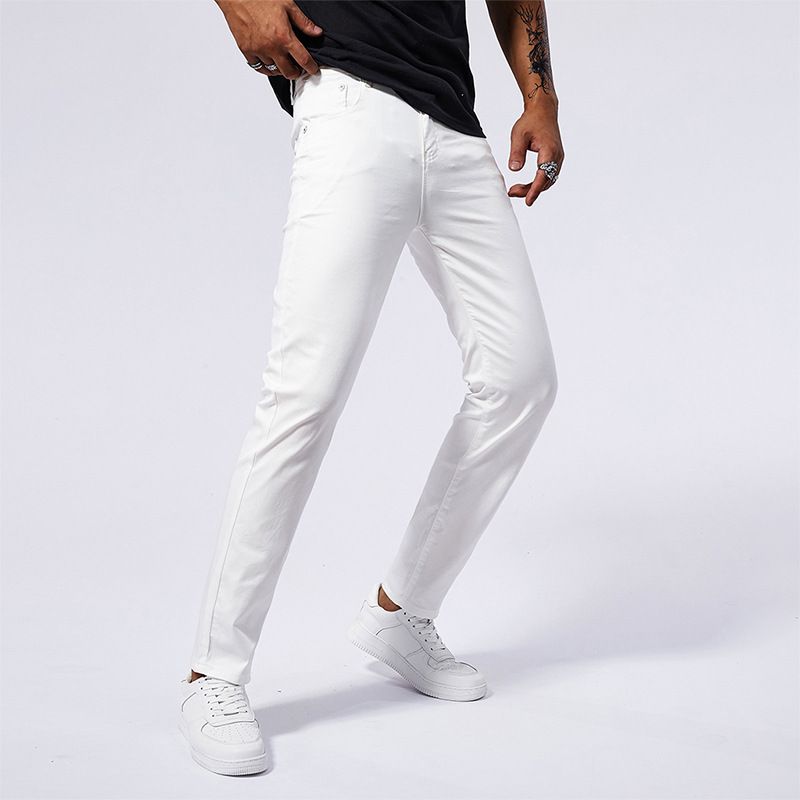 Men's Slim Fit Straight Leg Jeans White Versatile Business Casual Gentleman Jeans for Spring And Summer_mkmklike.com