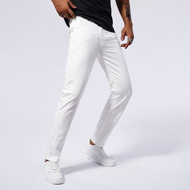Men's Slim Fit Straight Leg Jeans White Versatile Business Casual Gentleman Jeans for Spring And Summer_mkmklike.com