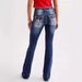 Women's High-Waisted Stretch Denim Pants With Embroidery Details - Flared Leg, Comfort Fit, Casual & Streetwear (S-XXL)_mkmklike.com