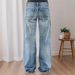 Women's Retro Mid-Waist Wide Leg Jeans Loose Fit Casual Long Pants Spring Fashion Trendy Cotton Solid Color_mkmklike.com