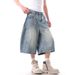 Men's Clothing Streetwise Distressed Denim Jeans - Vintage-Inspired Relaxed Fit Cropped Pants With Raw Hem Detail For Men & Women_mkmklike.com