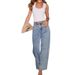 Women's High Waist Straight Leg Distressed Denim Jeans - Stretchy Comfortable Wide Leg Trousers For Casual Streetwear_mkmklike.com