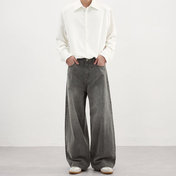 LKTM High-End Slimming Straight Leg Jeans Men's Washed Gray Basic Simple Autumn Winter Denim Trousers For Men And Women_mkmklike.com