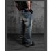 Men's Retro Patchwork Ripped Jeans High Street Style Distressed Finish Knife Cut Splatter Paint Dirty Wash Design Blue mid Waist_mkmklike.com