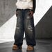 Men's Clothing Distressed Graffiti Jeans – Vintage Washed Blue Denim Pants With Hand-Painted Details & Fake Rips (Straight Cut, Low-Rise,S-3XL)_mkmklike.com